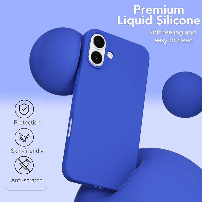 for iPhone 16 Plus Case Silicone Compatible with Magsafe Case, Ultra Slim Thin Magnetic Phone Cases Mag Safe, Cute Soft Rubber Gel TPU Matte Plain Wireless Charging Cover for Women, Royal Blue