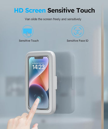 Waterproof, Upgraded IPx6 Wall Mount, 480° Rotation, HD Touchscreen, Ideal for 4-7” Smartphones - Perfect Shower Accessories-Grey
