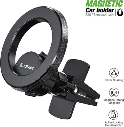 Esoulk Magnetic Ring Air Vent Car Phone Holder 360° Rotating Magnetic Car Mount with Strong Magnet, Secure Grip, Removable Universal Compatible Fits iPhone Air 17 16 15 14 13 12 11 Pro Max