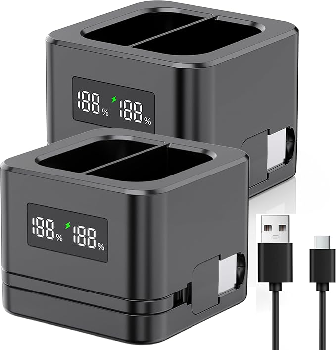 2 Pack Upgraded, Batteries Charger,A Charger Compatible with Ring Batteries,LED Digital Display,Dual Charging,for Doorbell Camera 2/3/4,3Plus, Spotlight Camera and Stick Up Cam