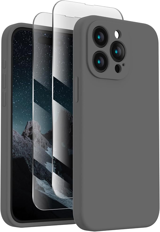 FireNova Designed for iPhone 15 Pro Case, Silicone Upgraded [Camera Protection] Phone Case, Soft Anti-Scratch Microfiber Lining Inside, 6.1 inch, Space Gray
