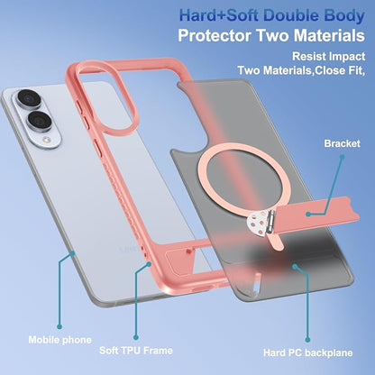 RMOCR for Samsung Galaxy S25 Edge Case with Screen Protector+Lanyard Wrist Strap,Magnetic Translucent Matte Rugged Slim Phone Cover Built in Invisible Kickstand [Fit for MagSafe],2025 Cute Pink