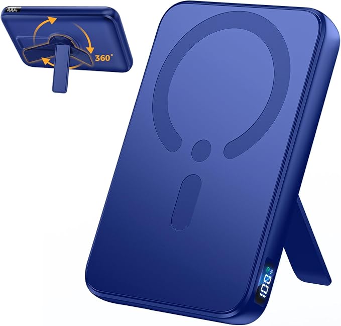 for Magsafe Power Bank, 12000mAh Magnetic Portable Charger with Adjustable Stand - Travel Essentials Wireless Battery Pack with USB-C 20W Fast Charging, LED Screen, for iPhone 17/16/15/14 Series,Navy