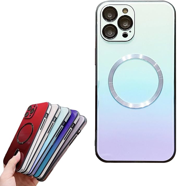 Gradient Glass-Gloss Case for iPhone 17/16/15/14/13 Series - Magnetic Case with Full Camera Lens Protector, Scratch Resistant Gradient Glass Back Cover Phone Case (Blue,for iPhone 16pro)