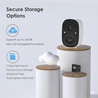 GMK Solar Security Camera Wireless Outdoor, with Solar Panel 2K Color Night Vision Motion Detection 2-Way Talk Battery Powered 3MP WiFi Home Indoor Camera IP65 Weatherproof Cloud/SD Storage