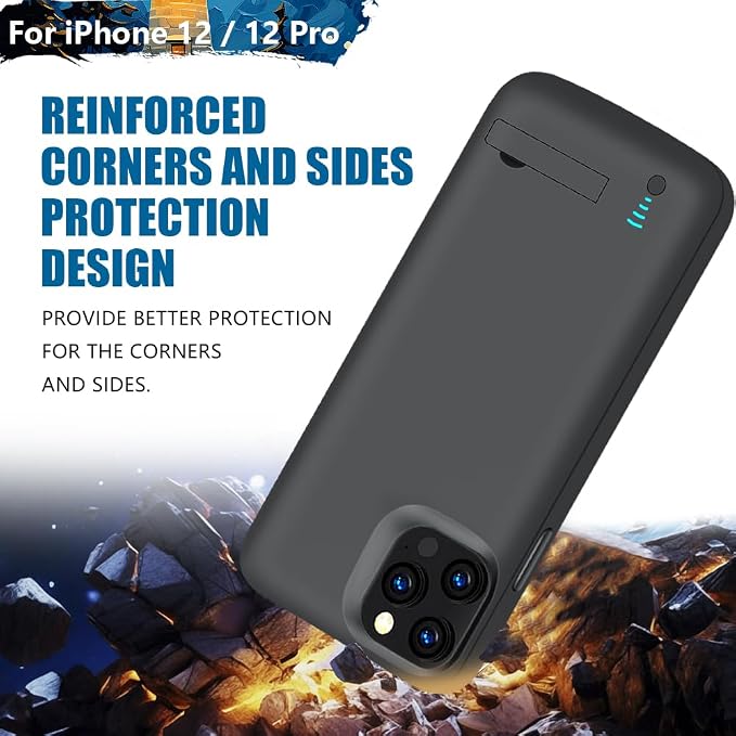 Sitong New Battery Case for iPhone 12 & iPhone 12 Pro, 5000mAh Rechargeable Extended Battery Charging Charger Case, Add 100% Extra Juice (6.1 Inches) Black