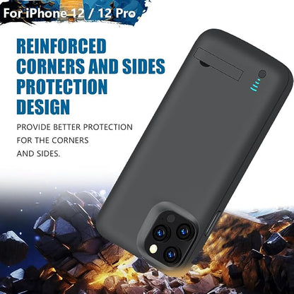Sitong New Battery Case for iPhone 12 & iPhone 12 Pro, 5000mAh Rechargeable Extended Battery Charging Charger Case, Add 100% Extra Juice (6.1 Inches) Black