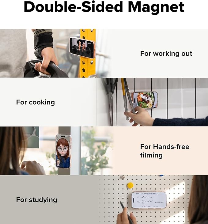 Ringke Dual Magnetic Smart Ring [Compatible with MagSafe] Phone Grip, Dual-Sided Powerful Magnet, 3-Tier Foldable Kickstand 0.17 Inch Slim Holder for Gym, iPhone, Galaxy, Pixel - Black