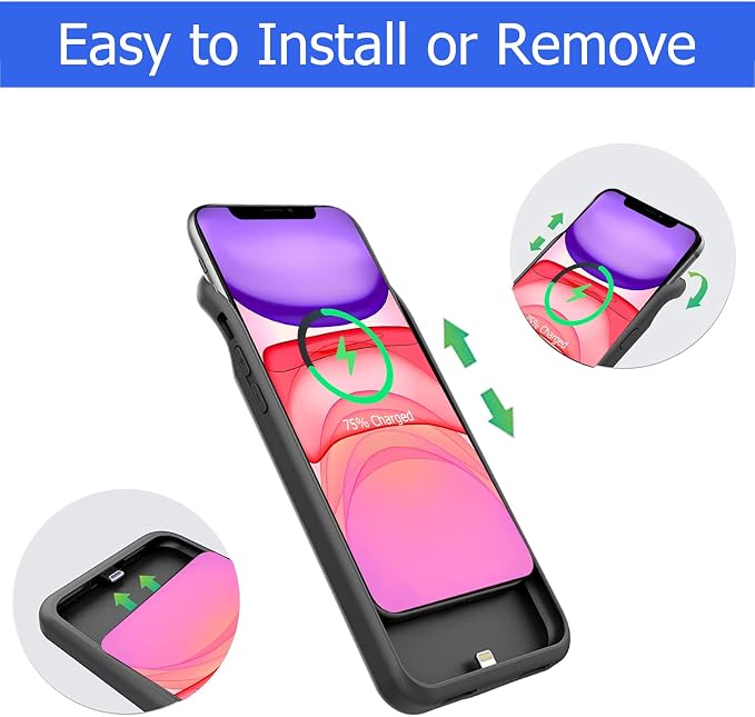Battery Case for iPhone 11, [10000mAh] Enhanced Rechargeable Portable Protective Qi Wireless Charger Case Pack Support CarPlay Wireless Charging Case Compatible with iPhone 11 (6.1 inch)-Black
