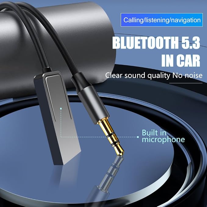 Bluetooth Aux Adapter for Car USB Aux Bluetooth 5.3 Adapter with 3.5mm Audio Jack kit with Built-in Microphone Input for Hands-Free Calls Compatible with Car Speaker and Home Audio(T21)