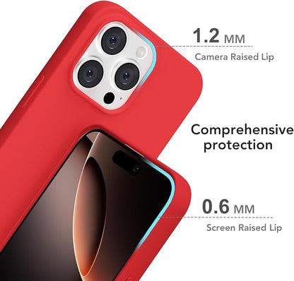 for iPhone 16 Pro Case Silicone Compatible with Magsafe Case, Ultra Slim Thin Magnetic Phone Cases Mag Safe, Cute Soft Rubber Gel TPU Matte Plain Wireless Charging Cover for Women, Red