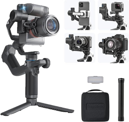 FeiyuTech SCORP Mini-2 Combo:Portable Bag+11''Carbon Fiber Pole+Fill Light,All in One 3-Axis Camera Stabilizer,Built-in AI Tracker Handheld Gimbal for Mirrorless Camera,GoPro,Smartphone (Black)