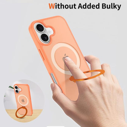 Ultra-Magnetic Stand for iPhone 17 Case [Military Drop Protection] [Compatible with MagSafe] Shockproof Translucent Matte Slim Ring Holder Case for iPhone 17 (Orange)