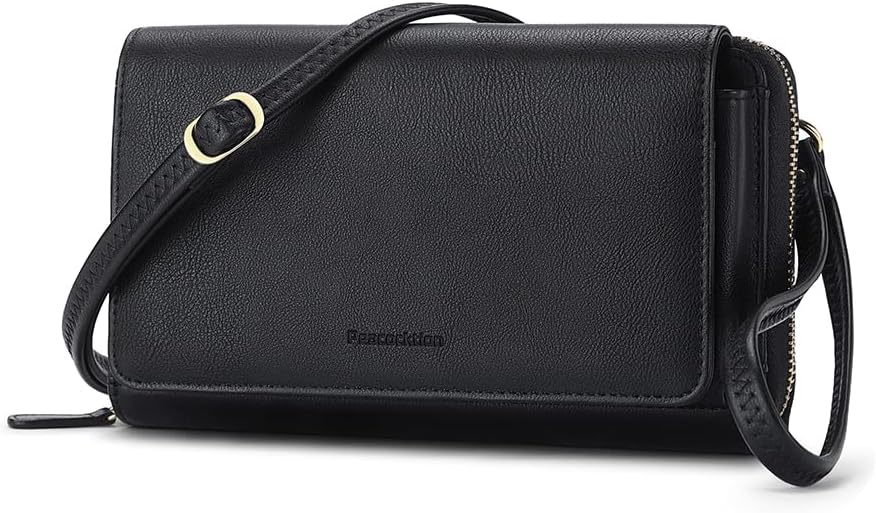 Peacocktion Crossbody Bags for Women RFID Wristlet Wallets Travel Vegan Leather Small Clutch Purses with Phone Pocket Zipper