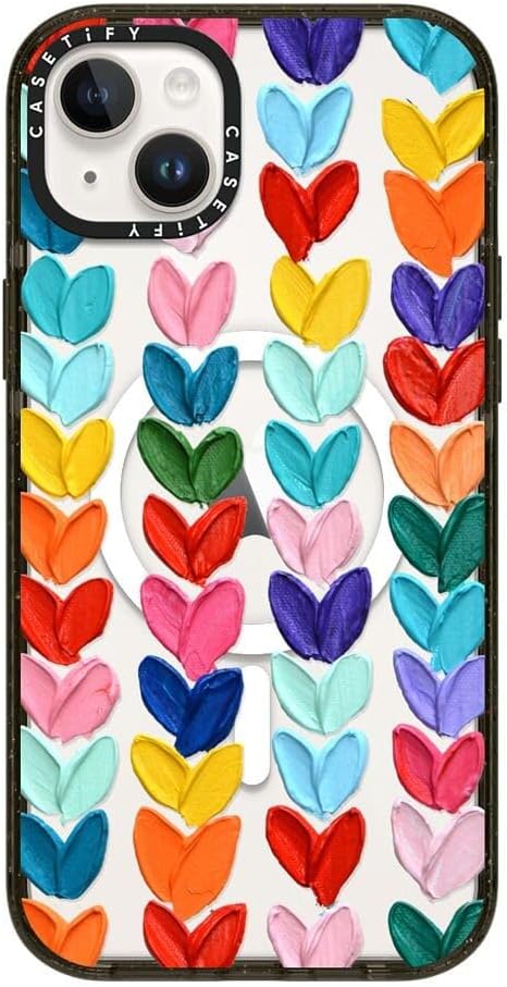 CASETiFY Impact iPhone 14 Plus Case [4X Military Grade Drop Tested / 8.2ft Drop Protection/Compatible with Magsafe] - Polka Daub Hearts - Glossy Black