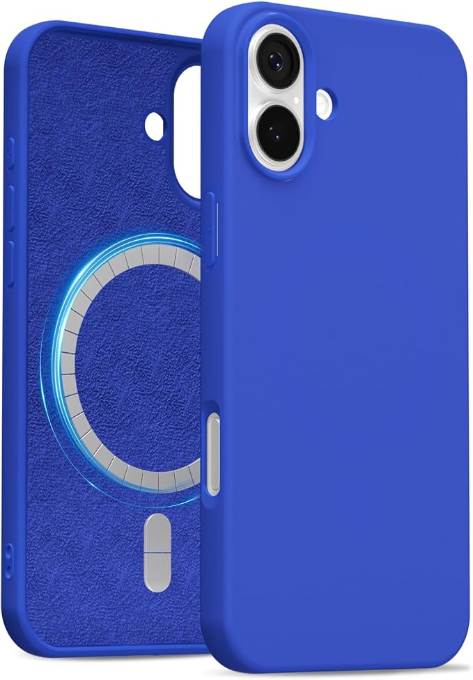 for iPhone 16 Plus Case Silicone Compatible with Magsafe Case, Ultra Slim Thin Magnetic Phone Cases Mag Safe, Cute Soft Rubber Gel TPU Matte Plain Wireless Charging Cover for Women, Royal Blue