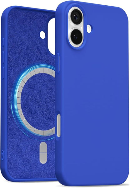 for iPhone 16 Plus Case Silicone Compatible with Magsafe Case, Ultra Slim Thin Magnetic Phone Cases Mag Safe, Cute Soft Rubber Gel TPU Matte Plain Wireless Charging Cover for Women, Royal Blue