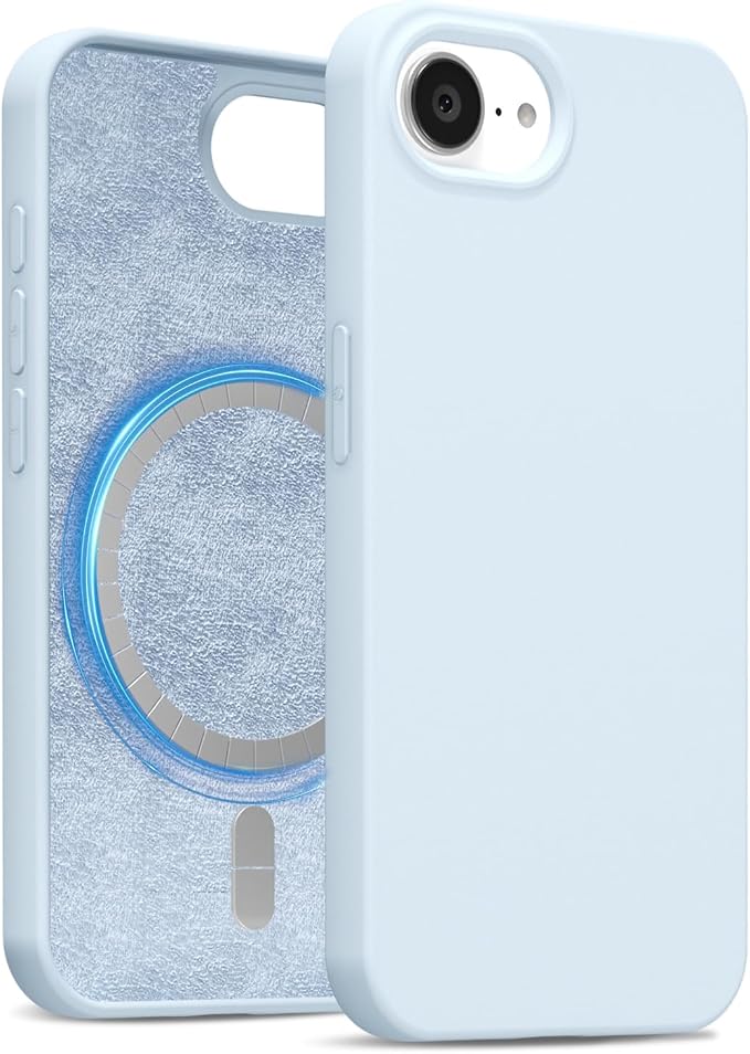 for iPhone 17e 16e Case Silicone Compatible with Magsafe Case, Ultra Slim Thin Magnetic Phone Cases Mag Safe, Cute Soft Rubber Gel TPU Matte Plain Wireless Charging Cover for Women, Light Blue