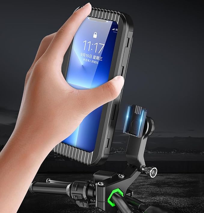 Detachable Motorcycle Waterproof Phone Holder Bike Phone Mount (with Hanging Rope) ，Base for iPhone Series and More 4.0" – 7.0" Cellphone (Rear View Mirror)