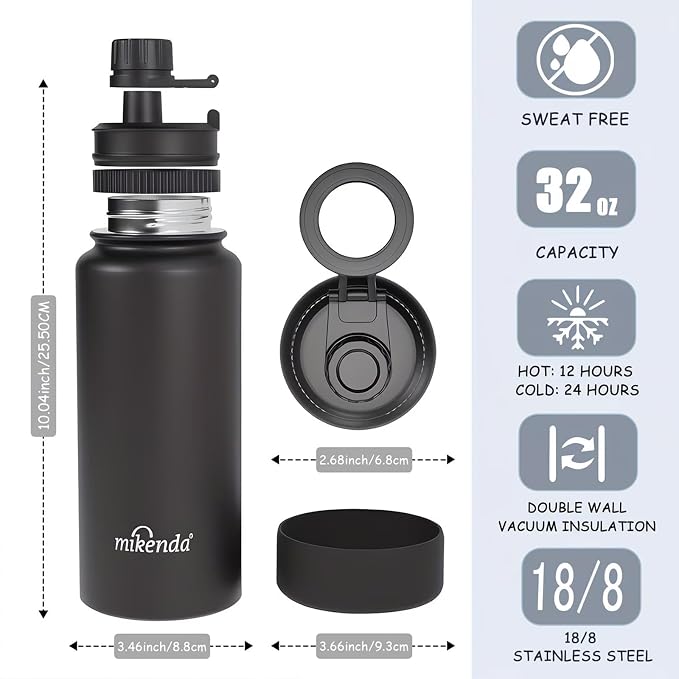 32oz Insulated Tumbler with Magnetic Phone Holder, Gym Water Bottle | Leak Proof Lid, 24hr Cold & 12hr Hot, Non-Slip Base | Travel Mug, Reusable & Eco-Friendly (black, 32, ounces)