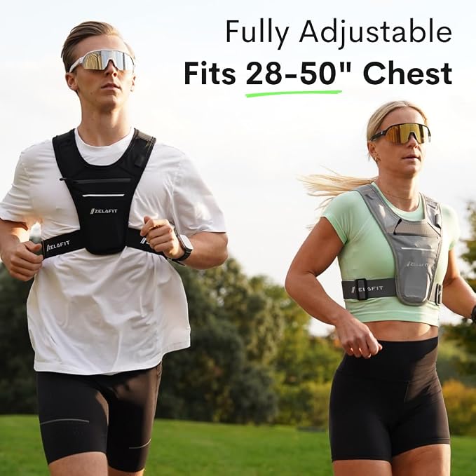 ZelaFit™ Running Phone Holder Vest for Women & Men – Lightweight Running Gear and Everyday Running Essentials – Chest Rig Phone Holder for Running (Black)