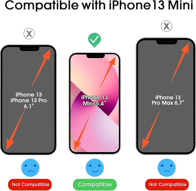 amFilm OneTouch Glass Screen Protector Compatible with iPhone 13 Mini 5.4" 2021 with Easy Installation Kit, Full Coverage Case Friendly, Tempered Glass, 2 Pack
