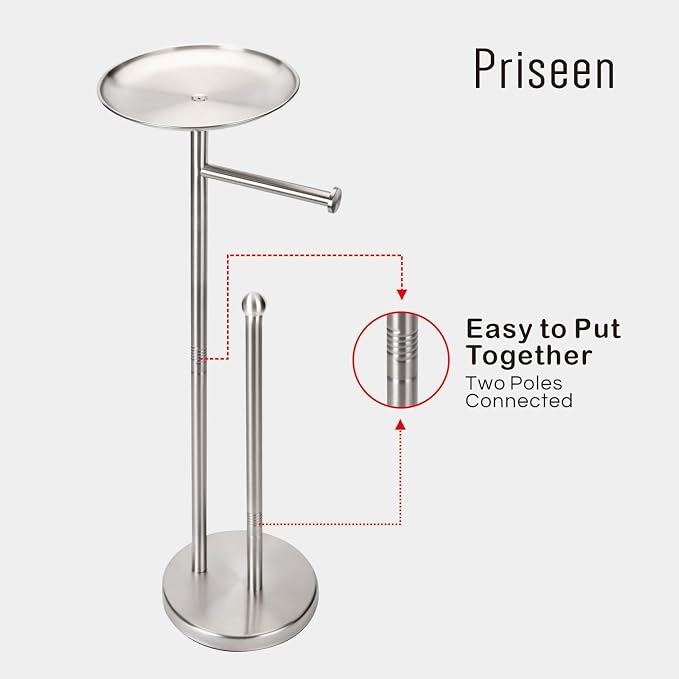 Toilet Paper Holder Stand with Phone Shelf, Freestanding TP Holder, Holds 5 Rolls, Stainless Steel (Brushed Nickel)
