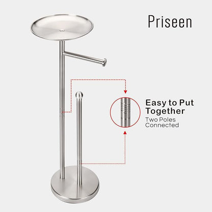Toilet Paper Holder Stand with Phone Shelf, Freestanding TP Holder, Holds 5 Rolls, Stainless Steel (Brushed Nickel)