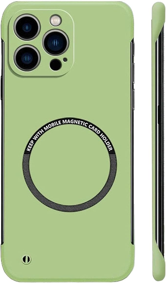 Ultra Thin Hard Pc Magnetic Frameless Case, Compatible with Magsafe and Wireless Charging, for iPhone 16/15/14/13/12/11ProMax (Green,for iPhone 12Promax)