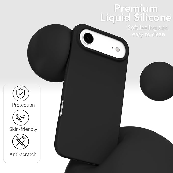for iPhone 17 Air Case Silicone Compatible with Magsafe Case, Ultra Slim Thin Magnetic Phone Cases Mag Safe, Cute Soft Rubber Gel TPU Matte Plain Wireless Charging Cover for Women, Black
