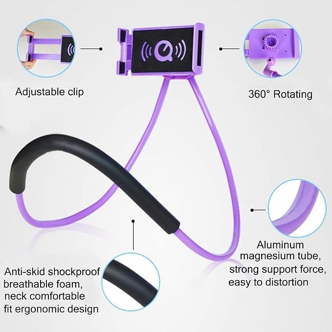 Chapter Seven Universal Smart Mobile Phone Stand,Hanging on Neck Cell Phone Mount Holder, Flexible Lazy Bracket DIY Free Rotating for Multiple Functions (Black) (Blue)