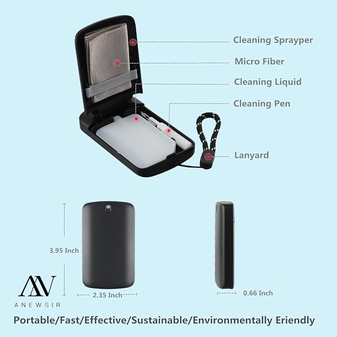 Glasses Cleaner,Screen Cleaner,Portable Lens Cleaner Spray for Eyeglasses,Screen Cleaner Spray Wipe Kit for Phones/Glasses Cleaner Lens Cleaning,Alcohol Free,Replaceable cleaning liquid (Black)New