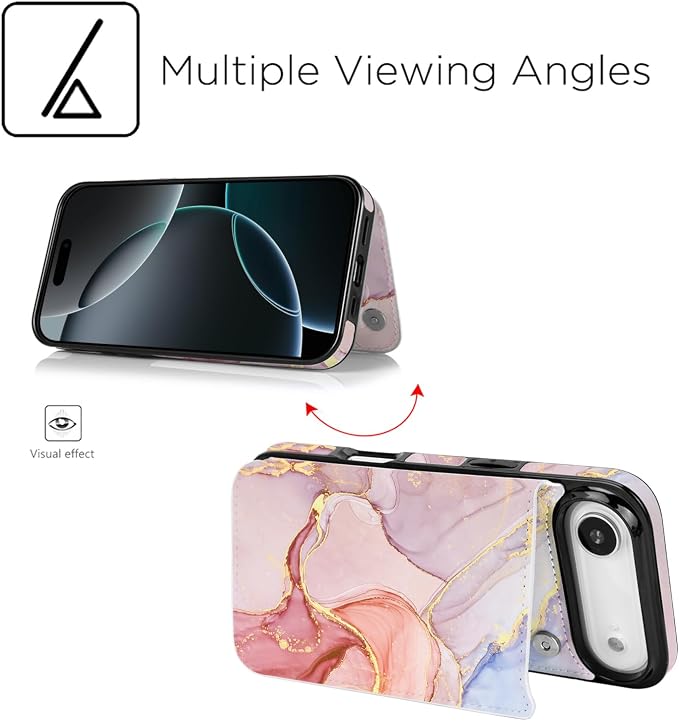 uCOLOR for iPhone 17 Air Wallet Case with Card Holder PU Leather RFID Blocking Design iPhone Air flip case for Women Men Magnetic Clasp Kickstand Design 6.5 inch (Pink Purple Marble)