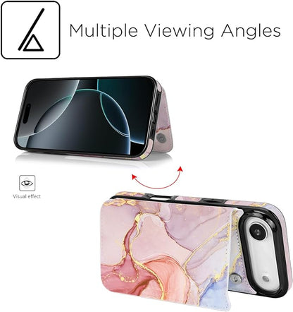 uCOLOR for iPhone 17 Air Wallet Case with Card Holder PU Leather RFID Blocking Design iPhone Air flip case for Women Men Magnetic Clasp Kickstand Design 6.5 inch (Pink Purple Marble)