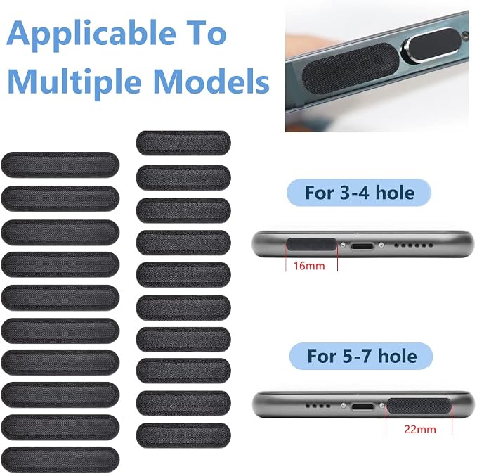 Phone Speaker Dustproof Stickers Protector, Mesh Speaker Anti Dust Adhesive Cover, Included Anti Dust Plug, Phone Port Cleaning Brush and Tweezer Compatible with iPhone 14, 13, 12 Pro Max, 11 (Black)