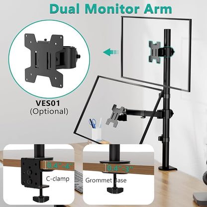 WALI Monitor Arm Mount for Desk, Single Extra Tall Computer Desk Mount, Monitor Bracket Mount Stand Single, up to 32 inch, 22 lbs (M001XL), Black