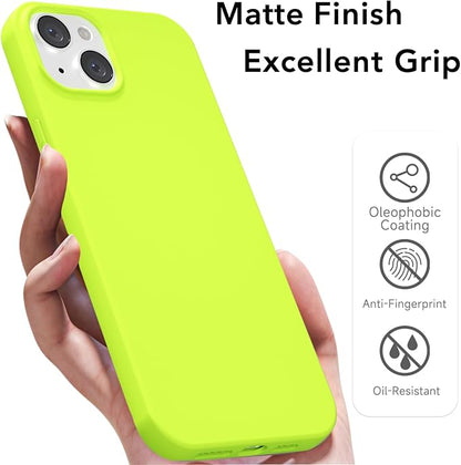 for iPhone 14/ iPhone 13 Case Silicone Compatible with Magsafe Case, Ultra Slim Thin Magnetic Phone Cases Mag Safe, Cute Soft Rubber Gel TPU Matte Wireless Charging Cover for Women, Neon Green