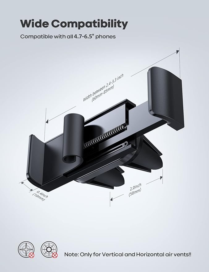 Lamicall Car Vent Phone Mount - Air Vent Clip Holder, Universal Stand Hands Free Cradle Compatible with Cell Phone 16 15 14 13 12 Mini 11 Pro Xs Max Xr X 8 7 6 6s Plus SE Smartphones Black