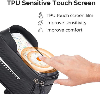 ENGWE Ebike Front Frame Bag for Mountain Bicycles,Compartment with TPU Phone Pocket Screen, Big Storage Waterproof Bike Bag, Phone Pouch for Iphone X/Max,Iphone 11 Pro Max 8plus Below 6.5''