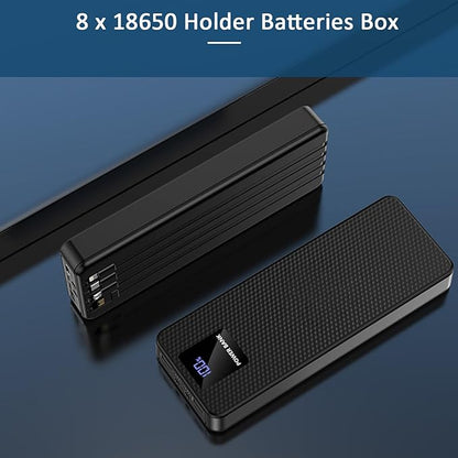 5V-2.1A Power 8 x 18650 Holder Organizer Batteries Box with 4 Interface Charging Cable Micro/Type-C/USB/IP Connector for Electronic DIY Holder DIY Bank Holder Case (Black)