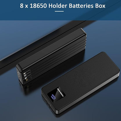 5V-2.1A Power 8 x 18650 Holder Organizer Batteries Box with 4 Interface Charging Cable Micro/Type-C/USB/IP Connector for Electronic DIY Holder DIY Bank Holder Case White