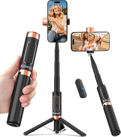 Selfie Stick Tripod for iPhone & Android – Portable Phone Tripod Stand with Bluetooth Remote, One-Click Open, Compact & Lightweight for Vlogging, Travel & Everyday Use (Black)
