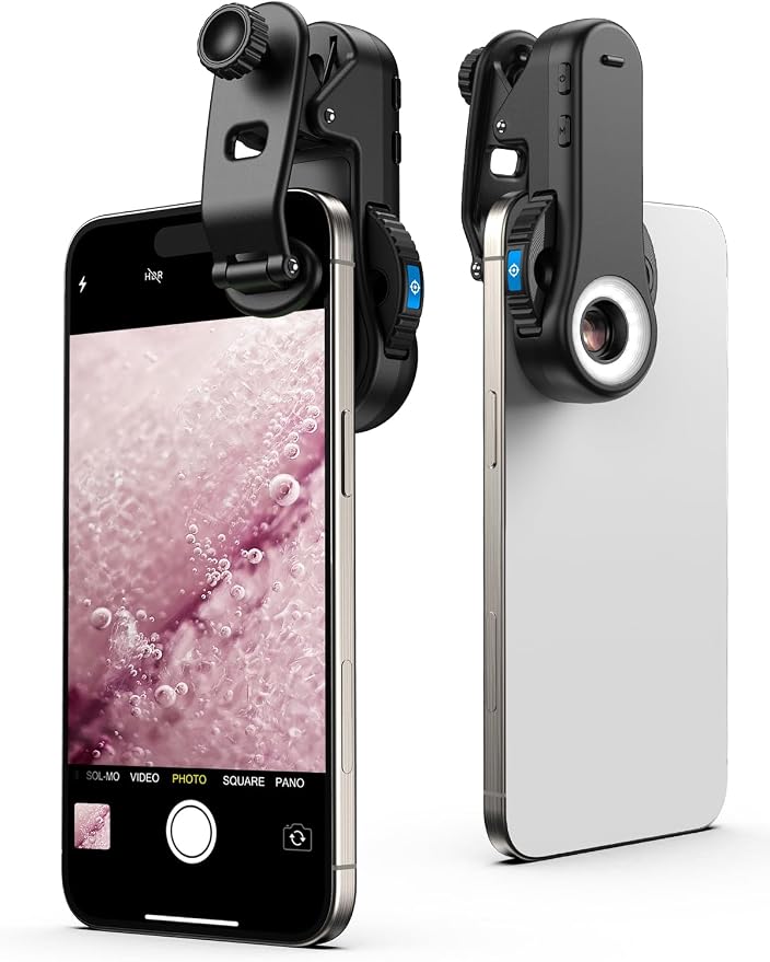 MIAO LAB Phone Microscope, 40x/80x/120x 3-in-1 Switchable Magnification Portable Microscope with LED UV Light CPL Lens for iPhone & Android Phone Zoom Lens Attachment for Plants/Coins/Jewelry