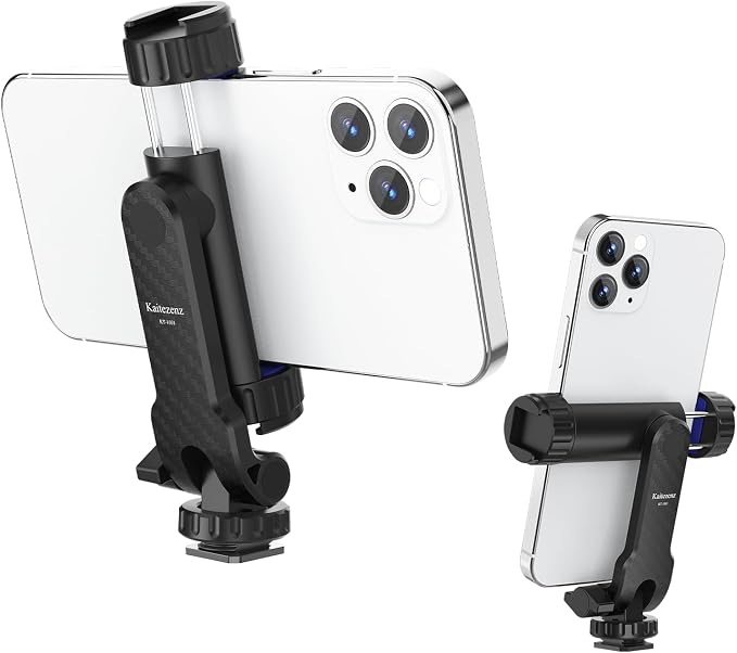 Cell Phone Tripod Mount, Universal Tripod Phone Mount with 2 Cold Shoes, 360° Rotates 180° Tilts Camera Hot Shoe Phone Mount Smartphone Tripod Holder Adapter for iPhone Samsung All Phone