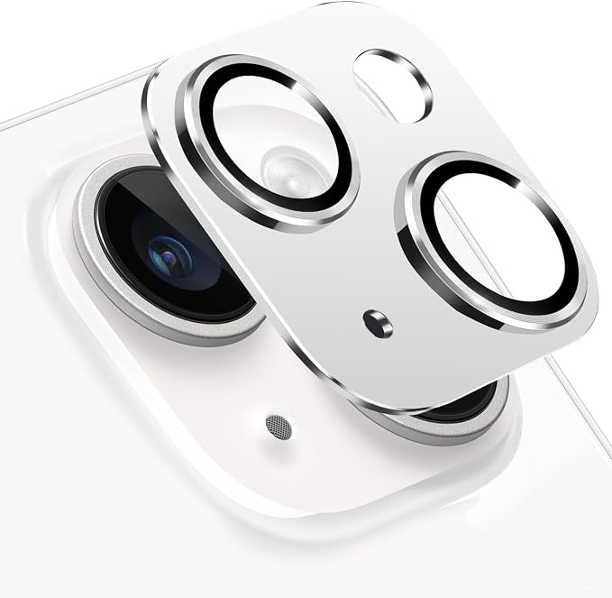 Compatible with iPhone 14 and iPhone 14 Plus Camera Lens Protector, Anti-Scratch Tempered Glass Camera Screen Protector Shockproof Full Protective Camera Cover Case Friendly Lens Cover-Silver