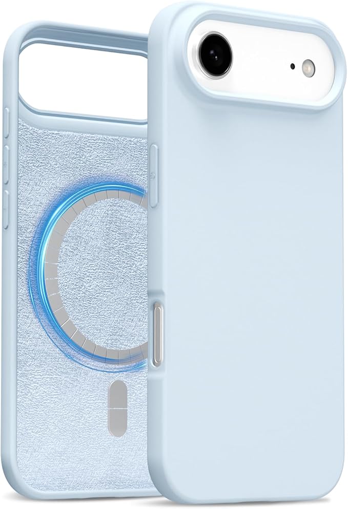 for iPhone 17 Air Case Silicone Compatible with Magsafe Case, Ultra Slim Thin Magnetic Phone Cases Mag Safe, Cute Soft Rubber Gel TPU Matte Plain Wireless Charging Cover for Women, Light Blue