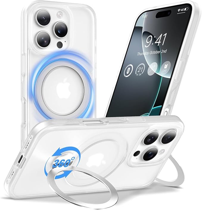 Anqrp 360° All-in-ONE Stand Case for iPhone 16 Pro with Rotatable Magnetic Kickstand Ring Holder, Compatible with MagSafe, MIL-Grade Shockproof iPhone 16 Pro Phone Case Cover 6.3" Mist Matte Clear