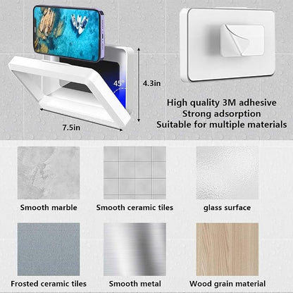 Shower Phone Holder Waterproof, 360° rotatable Adjustable rain Phone case，Waterproof and Anti-Fog Sensitive Touch Screen，Suitable for Bathroom Wall Mirror Bathtub Kitchen (White)