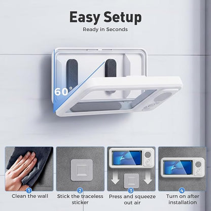 Shower Phone Holder with Wireless Bluetooth Speaker, 2026 Upgraded Waterproof/Fog-Resistant for Any Phone, Shower Phone Holder Waterproof Wall Mounted PhoneHolder for Bathroom Mirror (1, White)