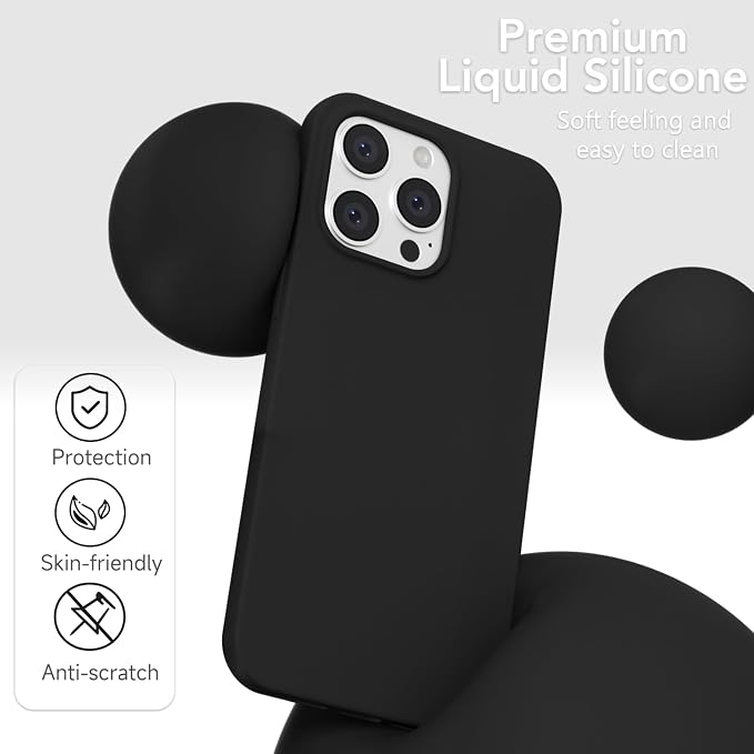 for iPhone 15 Pro Case Silicone Compatible with Magsafe Case, Ultra Slim Thin Magnetic Phone Cases Mag Safe, Cute Soft Rubber Gel TPU Matte Plain Wireless Charging Cover for Women, Black